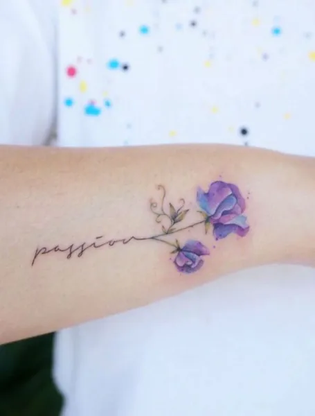 Violet Birth Flower Tattoo With Name