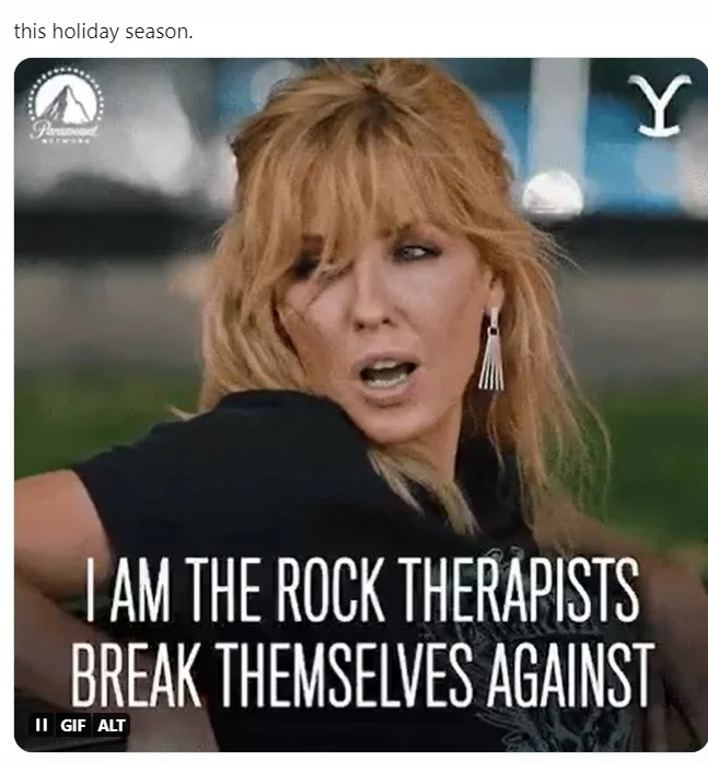 i am the rock therapists beth dutton meme