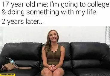  im going to college girl on couch meme