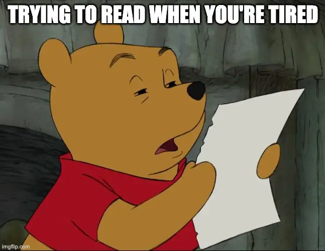 winnie the pooh tired reading meme