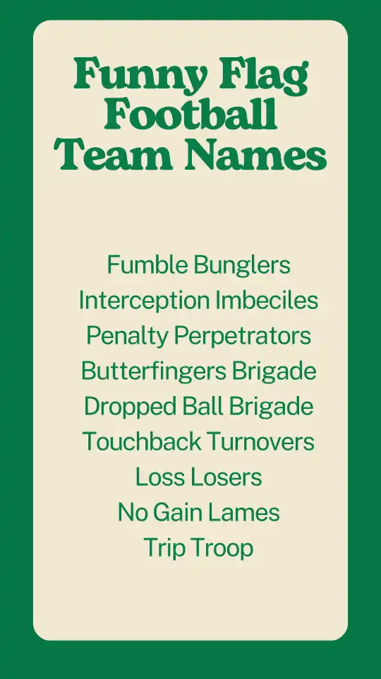 Flag Football Team Funny Names