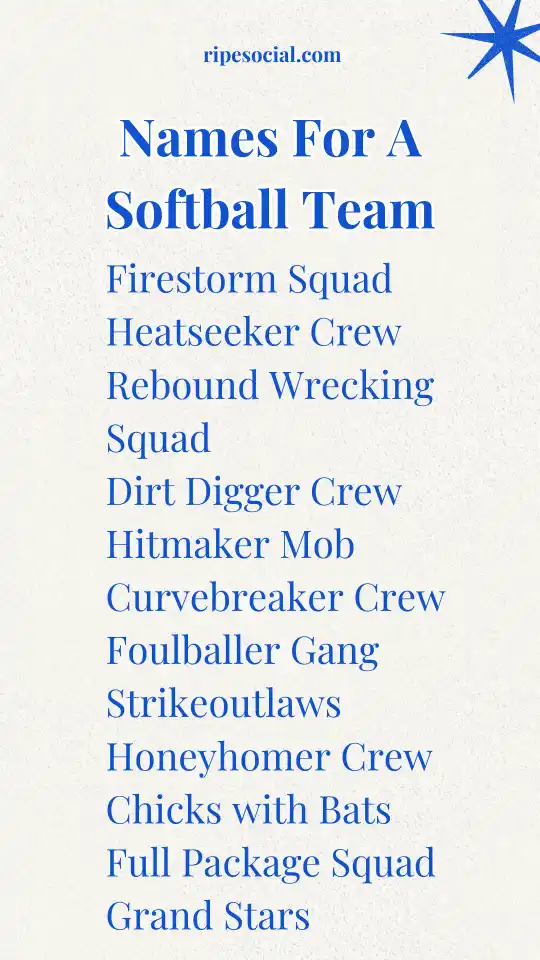 Names For A Softball Team